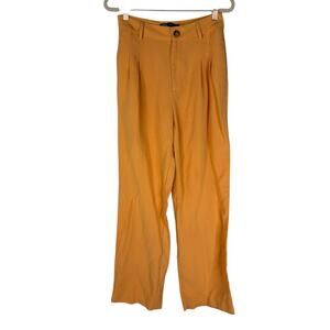 Zara Wide Leg Trouser Pants Pleated High Rise Minimalist Chic Work Orange XS